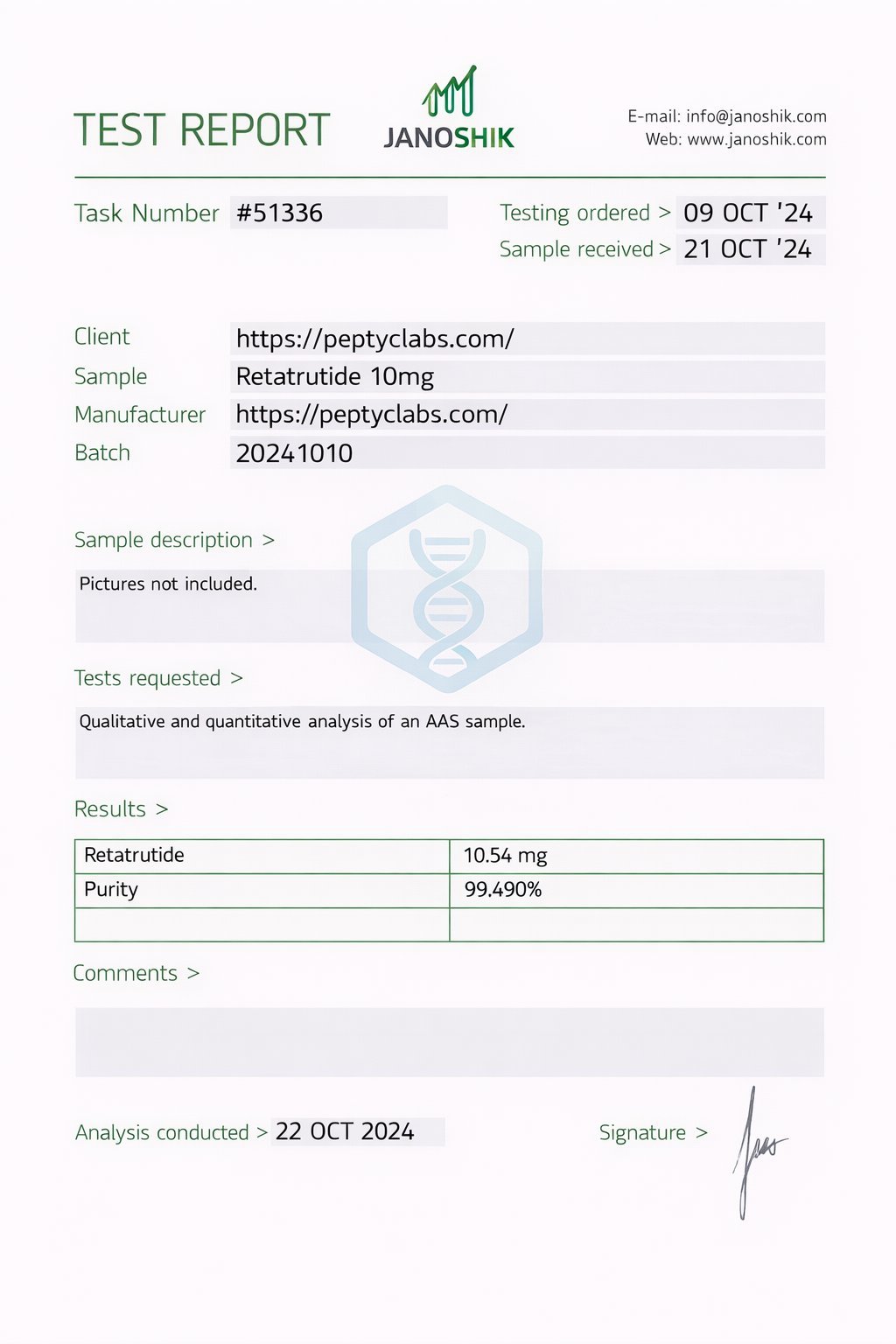 Retatrutide 10mg COA